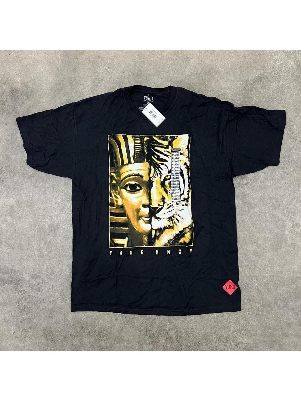 Yung Khalifa Black Cotton T-Shirt with Graphic of an Egyptian Pharaoh